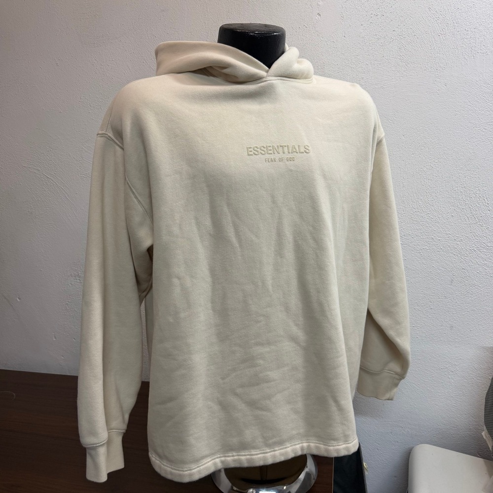 Fear of God Essentials Hoodie Mens XXS Cream Tonal Logo Pullover Streetwear